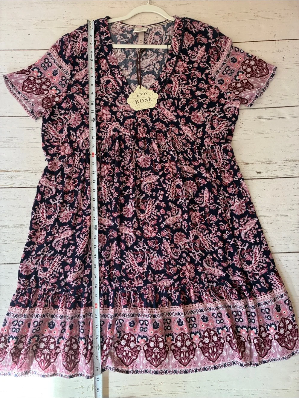 Knox Rose Navy & Pink Floral/Paisley Patterned V-Neck Dress, size XL, NWT - Picture 15 of 16
